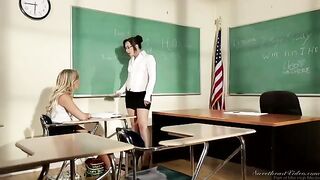 The girl is having affair with her teacher at the table