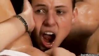 Bukakke in the mouth for a hot finish