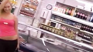 The thief girl is having fun right at the cashier