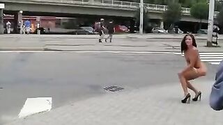 A stunning brunette with a graceful body gets exposed