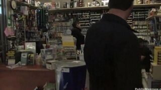 A girl was fucked hard in a shop setting