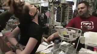A girl was fucked hard in a shop setting