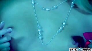 The blonde beauty caresses herself with a big dildo and brings herself to orgasm