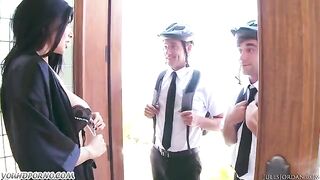 A girl is fucking with Jehovah’s Witnesses in a steamy threesome