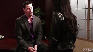 The sexy Asa Akira has sex with her client on the table in the office