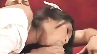 Asian nurse gets naughty with her patient on the couch