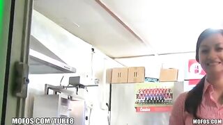 The girl is fucking for money in the role of a saleswoman