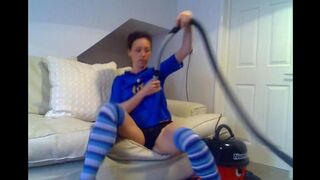 A girl gets an orgasm with the help of a vacuum cleaner or she masturbates with it