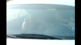 A blondie girl showed her shaved pussy on the bonnet and received a cumshot