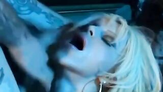 The girl in the corset is engaging in intimate acts while showing off her big boobs