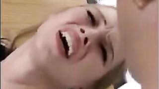 Fragile blonde girl gets her holes filled with fists and cum in a wild scene