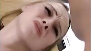 Fragile blonde girl gets her holes filled with fists and cum in a wild scene