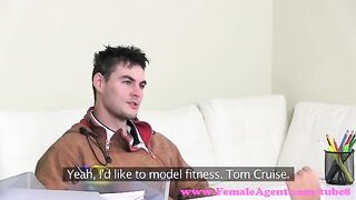 A blonde girl is fucking with a guy at the casting couch