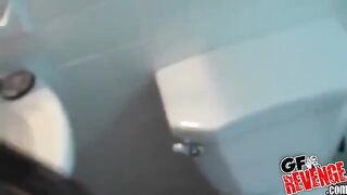 Girl makes a blowjob and sucks cock at home in the toilet