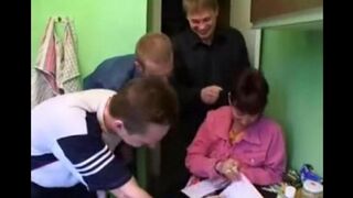 A sexy Russian mother gets fucked by four guys at the same time