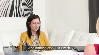 Lesbian casting with pretty brunette Tracy Lindsay and her girlfriend