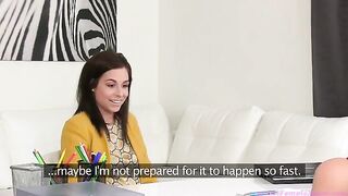 Lesbian casting with pretty brunette Tracy Lindsay and her girlfriend