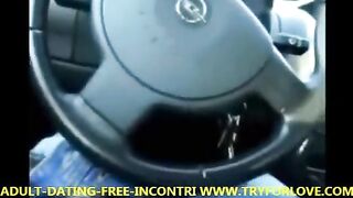 Blonde pays the taxi driver with her mouth in the car