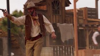 The cowboy punished but licked her pink clit