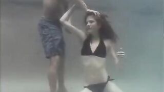 Sex in the pool with a cute ginger girl with small tits