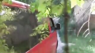 The man squeezed a woman’s tits near a car and fucked her