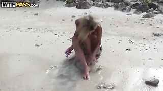 A couple enjoy private sex on the Russian beach