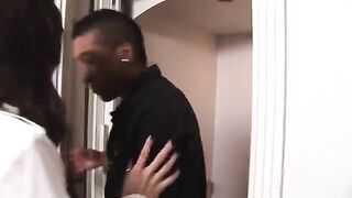 Skinny ebony reporter got fucked by a black guy and received a cumshot