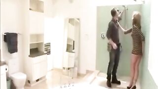 The wife got fucked by plumber and her husband watched