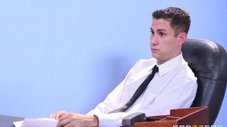 Two chicks shared man’s dick in an interview setting