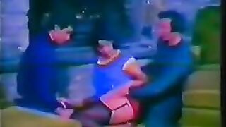 Retro Italian threesome sex with big tits and anal action