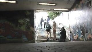 Tied up girl gets fucked on the public street