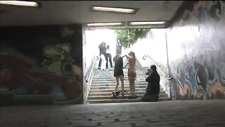 Tied up girl gets fucked on the public street
