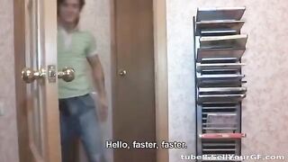Young man shoots home porn with his amateur girlfriend with small boobs
