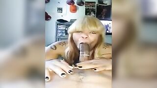 A black woman took a member in her mouth and condom, homemade style