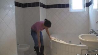 A girl with natural tits has sex after taking a shower