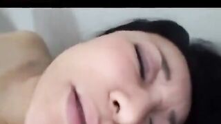 Mature Japanese man plays with his cock and gives a blowjob to a cute girl