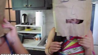 The girls wear on their heads bags for gentlemen's pleasure