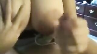 The fat woman swallows all the sperm without a single drop