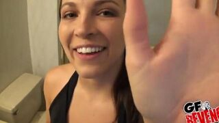 Beautiful woman has a quickie in the bathroom