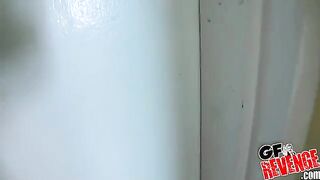 Beautiful woman has a quickie in the bathroom