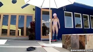 A blonde girl sucks a long dick in the pov view