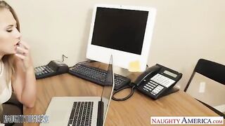 Blonde in a skirt and tights, stripping in the office