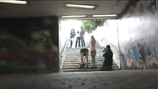 The girl was diluted and roughly fucked in a public place