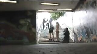 The girl was diluted and roughly fucked in a public place