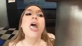Cute woman fucks with her big buffer in her pussy