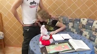 A cute girl came to her classmate's house for help with homework