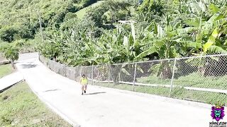A girl was running on the hills and got fucked rough there