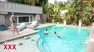 The hottest college girl Blake Blossom is getting fucked by her stepbro in the pool