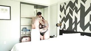 A BBW cheats on her husband with a hotel guest in a steamy scene