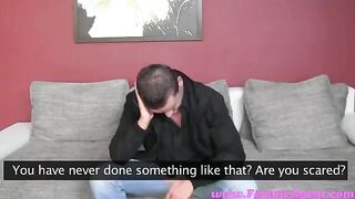 The girl forced the guy to do a blowjob at the casting couch